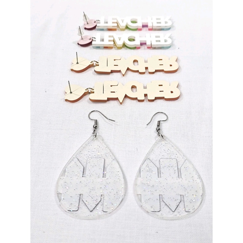 Lot of 3 Teacher Earrings Sets Acrylic Dangle Earrings Back to School Gifts Mom - Picture 6 of 8